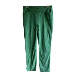 Chico's Straight Leg Pull On Pants Size 4 Green Garden Scandinavian Girl Pockets